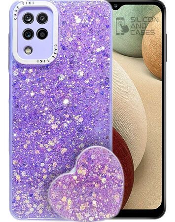Carcasa para samsung a12 glitter incluye pop socket