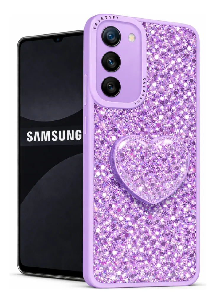 Carcasa para samsung a17 glitter brillo con pop socket