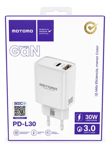 D_782476-MLC111045789823_042026-O.webp Cargador Adaptador Tipo C y USB-a 30W Tecnología Gan Pd-l30 Blanco