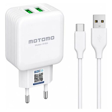 Cargador de Pared Doble USB Cable Tipo C 12w Motomo MO-006 Blanco