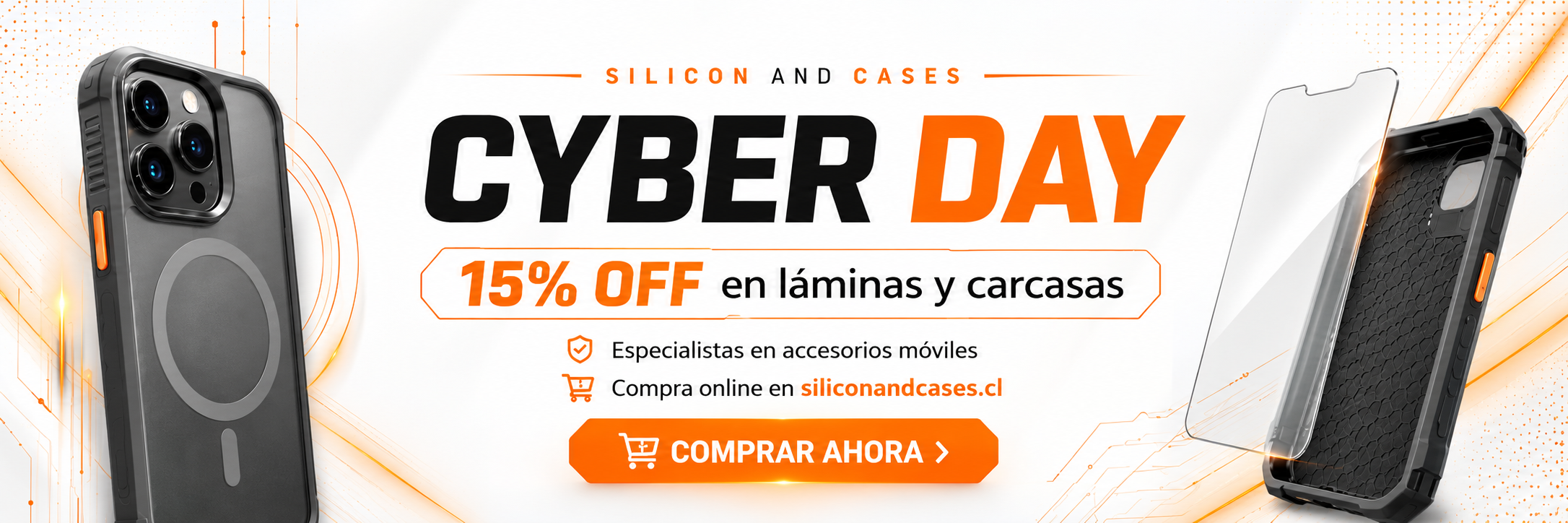Cyber Day Silicon and Cases - 15% OFF en láminas y carcasas