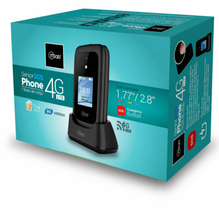 Teléfono Celular Senior Shell 4G SOS 2.8 Base Cargador Mlab Negro