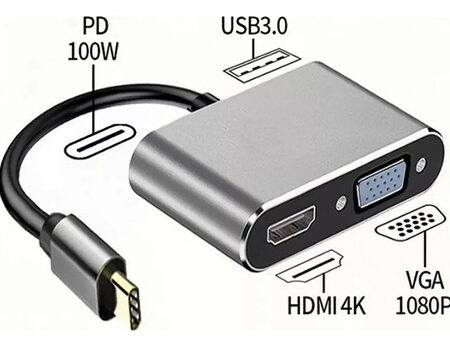 Adaptador Tipo C Hub 4 En 1 Hdmi 4k / Vga / Tipo C /usb 3.0
