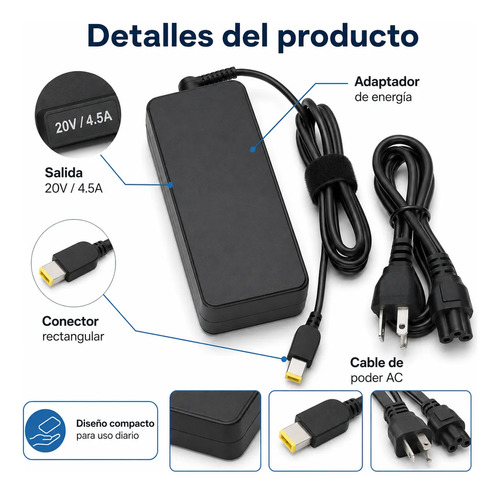 Cargador Para Notebook Lenovo 20v / 4.5a Punta Cuadrada Cargador Para Notebook Lenovo 20v / 4.5a Punta Cuadrada