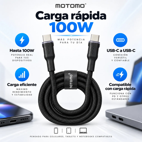 Cable Usb-c A Usb-c Trenzado 2 Metros 100w Carga Rapida