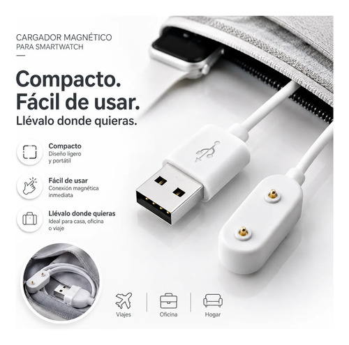 Cable Cargador Magnético Usb 2 Pines Para Smartwatch