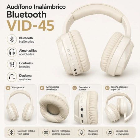Audífonos Inalámbricos Bluetooth Cintillo Crema Recargable