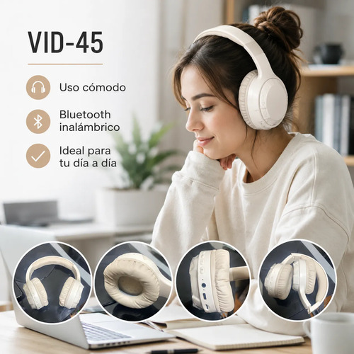 D_830547-MLC111239065776_052026-O.jpg Audífonos Inalámbricos Bluetooth Cintillo Crema Recargable
