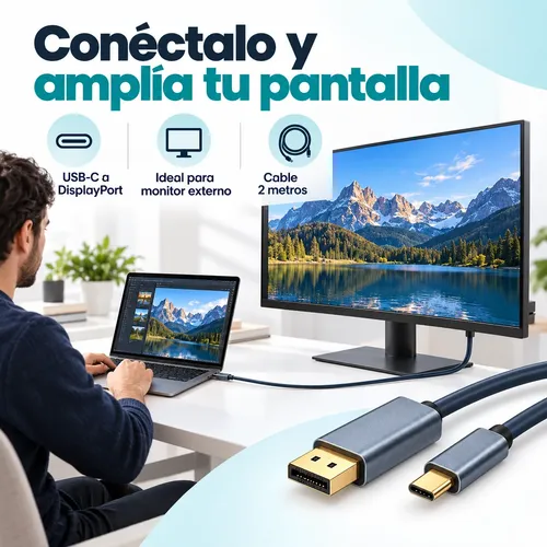 Cable Usb-c A Displayport 8k 2m 7680x4320 Alta Calidad