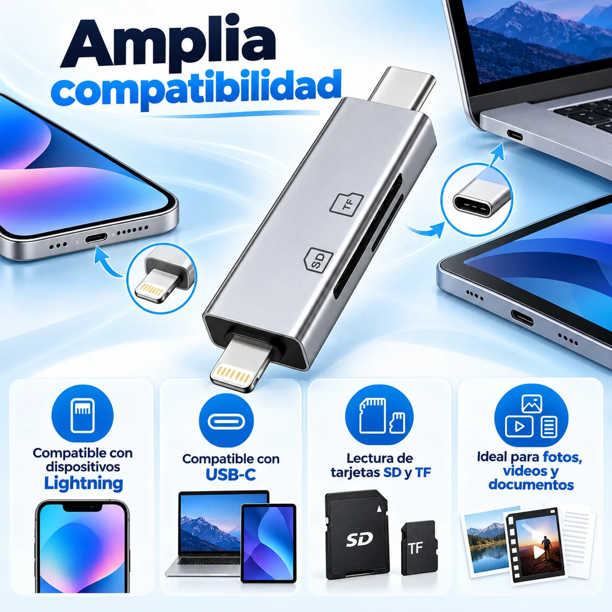 D_NQ_NP_620783-MLC119795077209_102026-F.jpg Lector De Tarjetas Lightning + Usb-c Sd/tf Multifuncion Gris Oscuro