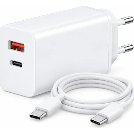 Cargador Carga Rápida Usb-c + Usb-a Con Cable Tipo C Blanco