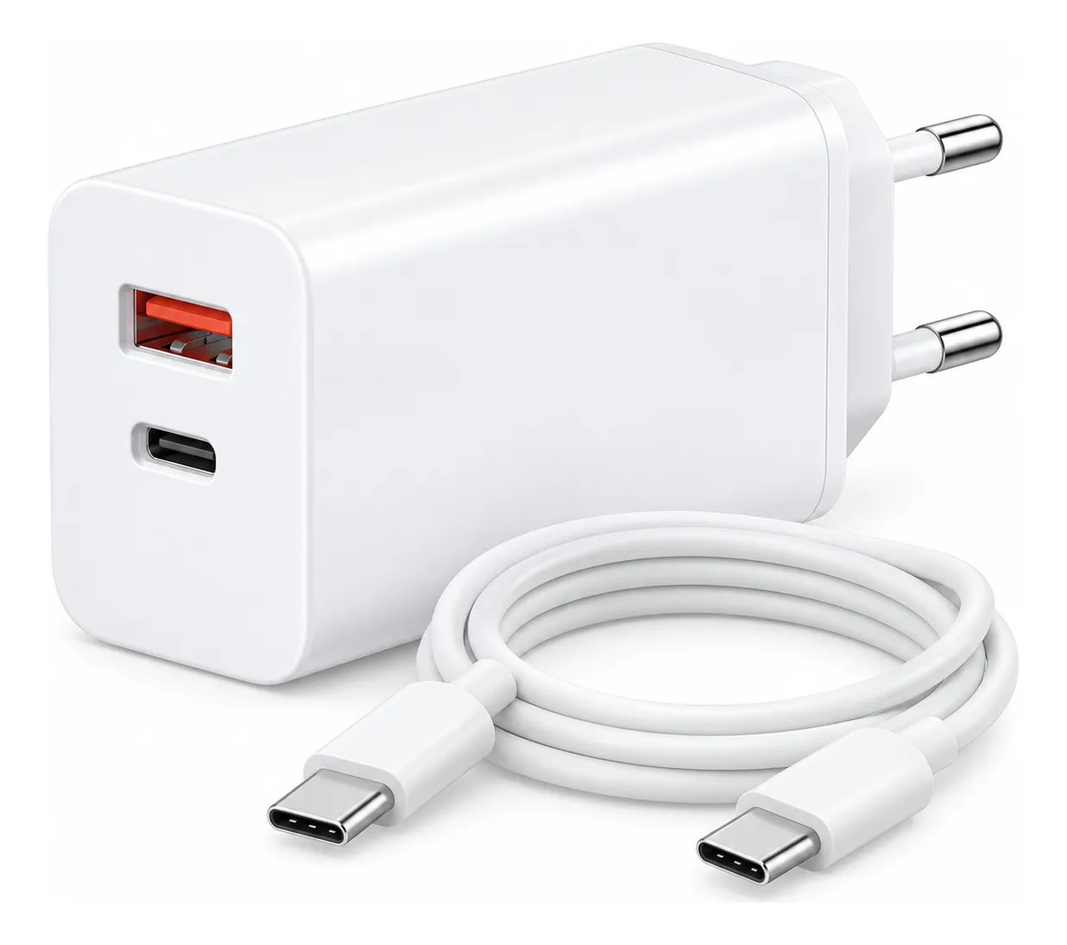 D_NQ_NP_620916-MLC120490434305_102026-F.jpg Cargador Carga Rápida Usb-c + Usb-a Con Cable Tipo C Blanco
