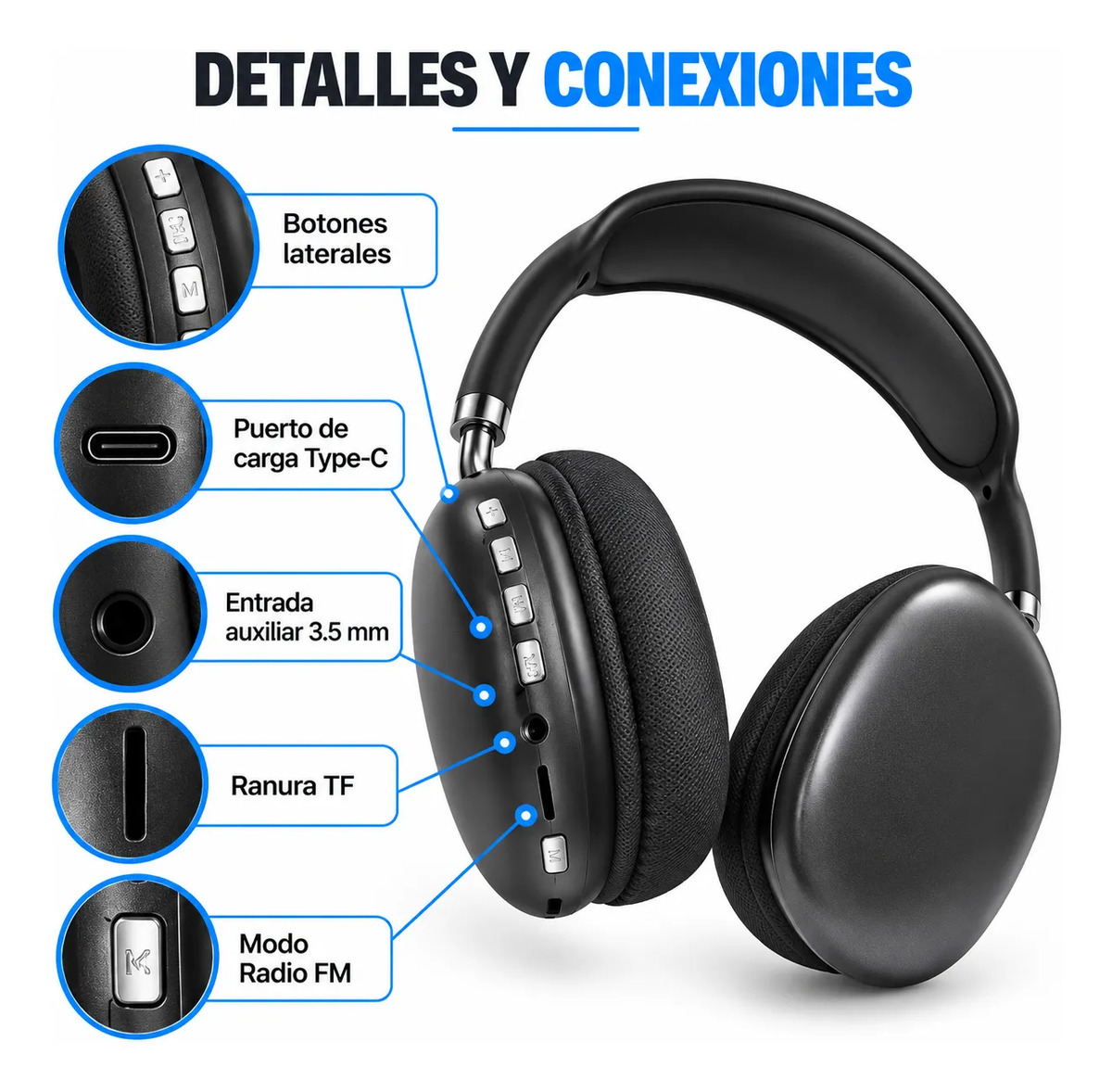 D_NQ_NP_634905-MLC118484935378_102026-F.jpg Audífonos Inalámbricos P9 Bluetooth Con Micrófono Y Micro Sd Negro