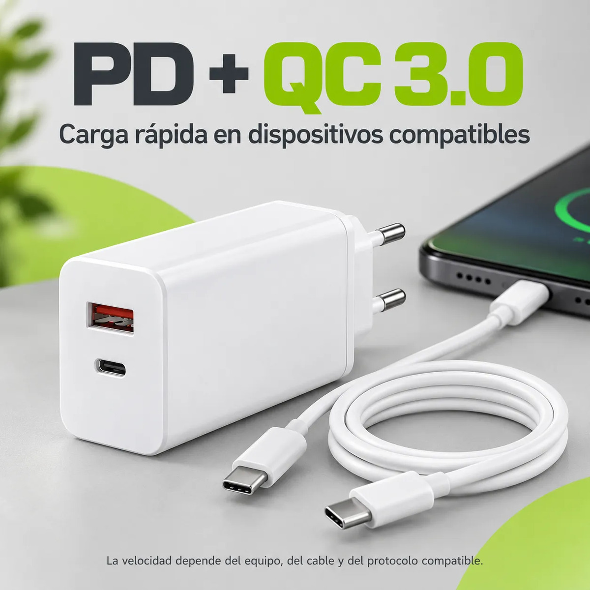 D_NQ_NP_648969-MLC120491186077_102026-F.jpg Cargador Carga Rápida Usb-c + Usb-a Con Cable Tipo C Blanco