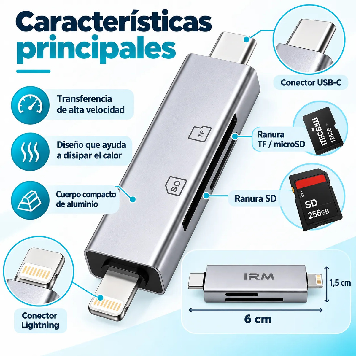 D_NQ_NP_874780-MLC118154825046_102026-F.jpg Lector De Tarjetas Lightning + Usb-c Sd/tf Multifuncion Gris Oscuro