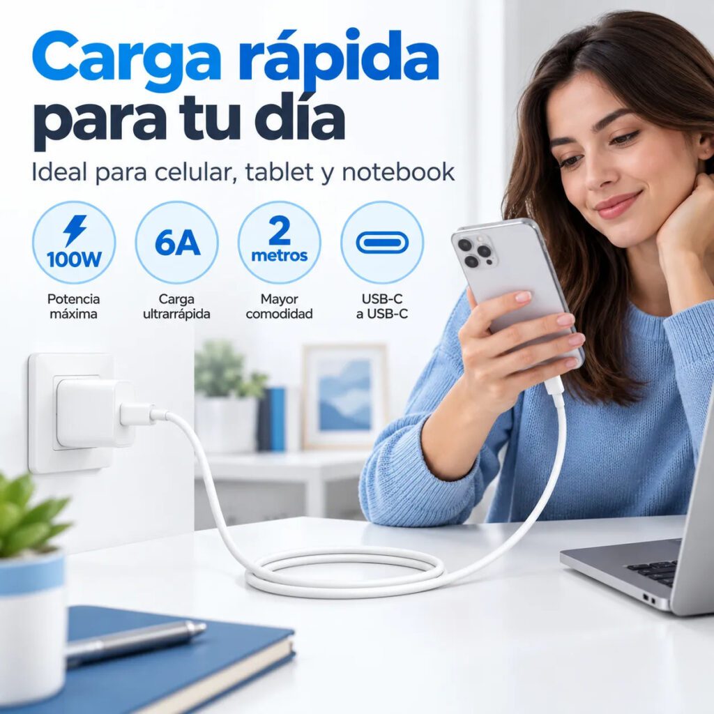 Cable USB-C a USB-C 100W 2 metros