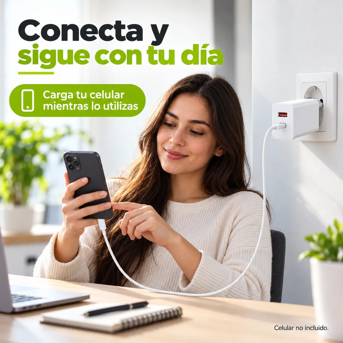 D_NQ_NP_969965-MLC118805226002_102026-F.jpg Cargador Carga Rápida Usb-c + Usb-a Con Cable Tipo C Blanco