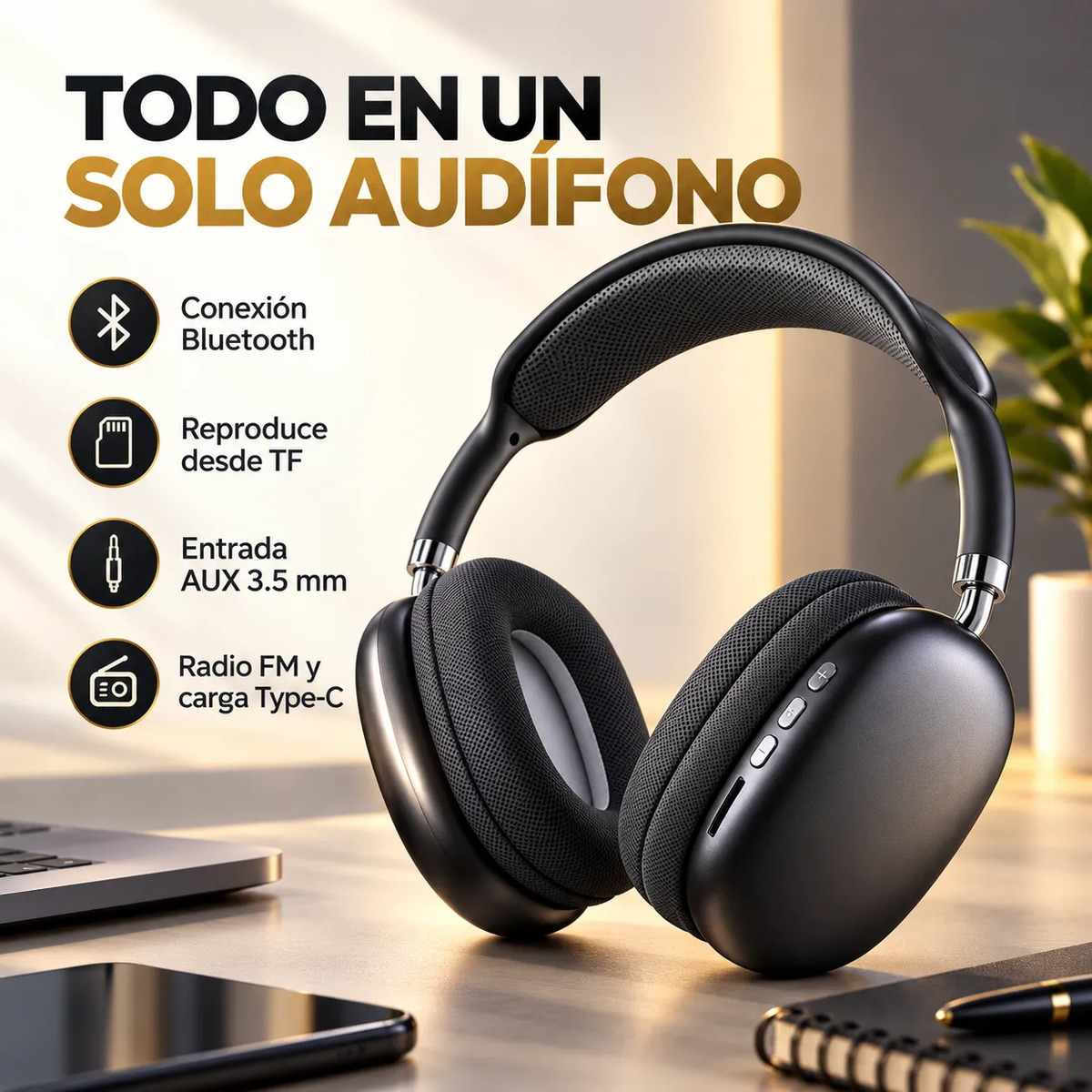 D_NQ_NP_994606-MLC120143133991_102026-F.jpg Audífonos Inalámbricos P9 Bluetooth Con Micrófono Y Micro Sd Negro