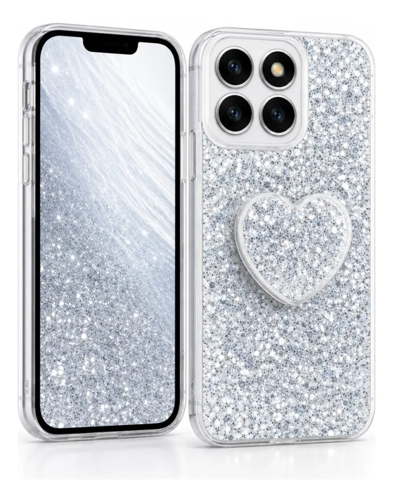 Carcasa Glitter blanca con Pop Socket para Honor X7D y Honor 400 Smart 5G