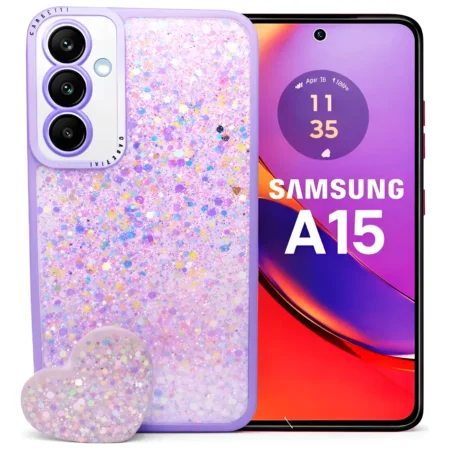 Carcasa para Samsung A15 Glitter Con Pop Socket Protector