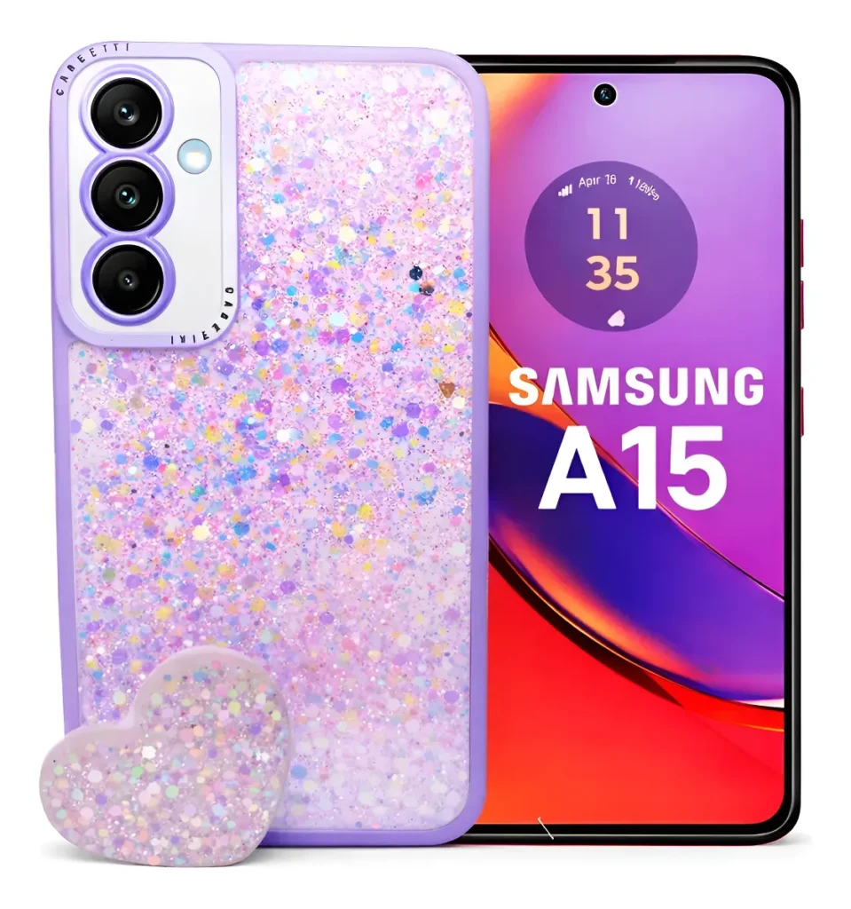 Carcasa para Samsung A15 Glitter Con Pop Socket Protector