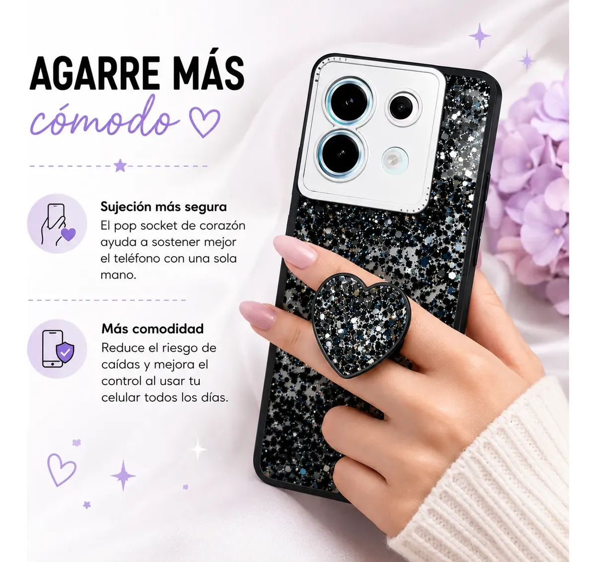 Carcasa para Xiaomi Redmi Note 13 4G Glitter Con Pop Socket — vista 7 Carcasa para Xiaomi Redmi Note 13 4G Glitter Con Pop Socket — vista 7