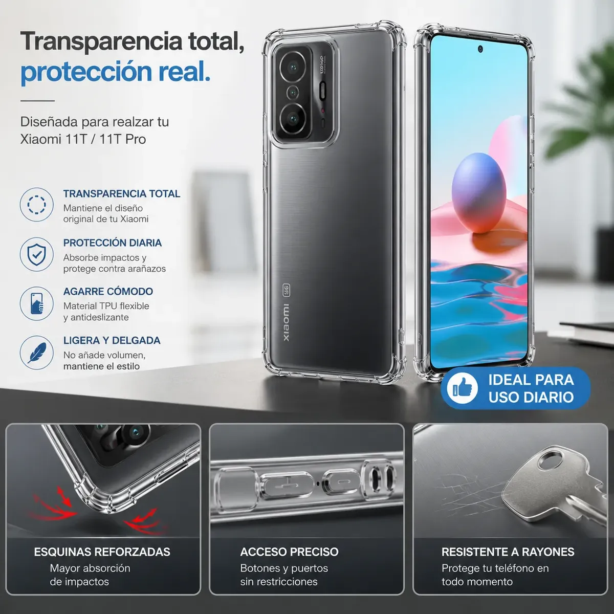 Carcasa Xiaomi 11T Pro Transparente Antigolpe — vista 6 Carcasa Xiaomi 11T Pro Transparente Antigolpe — vista 6