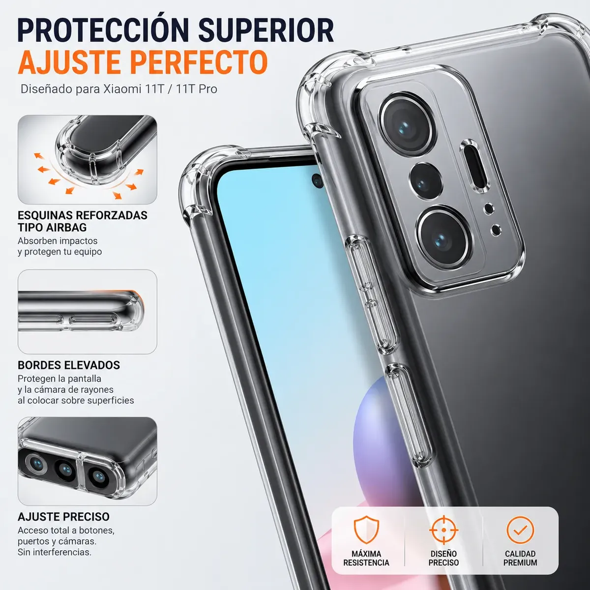 Carcasa Xiaomi 11T Transparente Antigolpe — vista 5 Carcasa Xiaomi 11T Transparente Antigolpe — vista 5