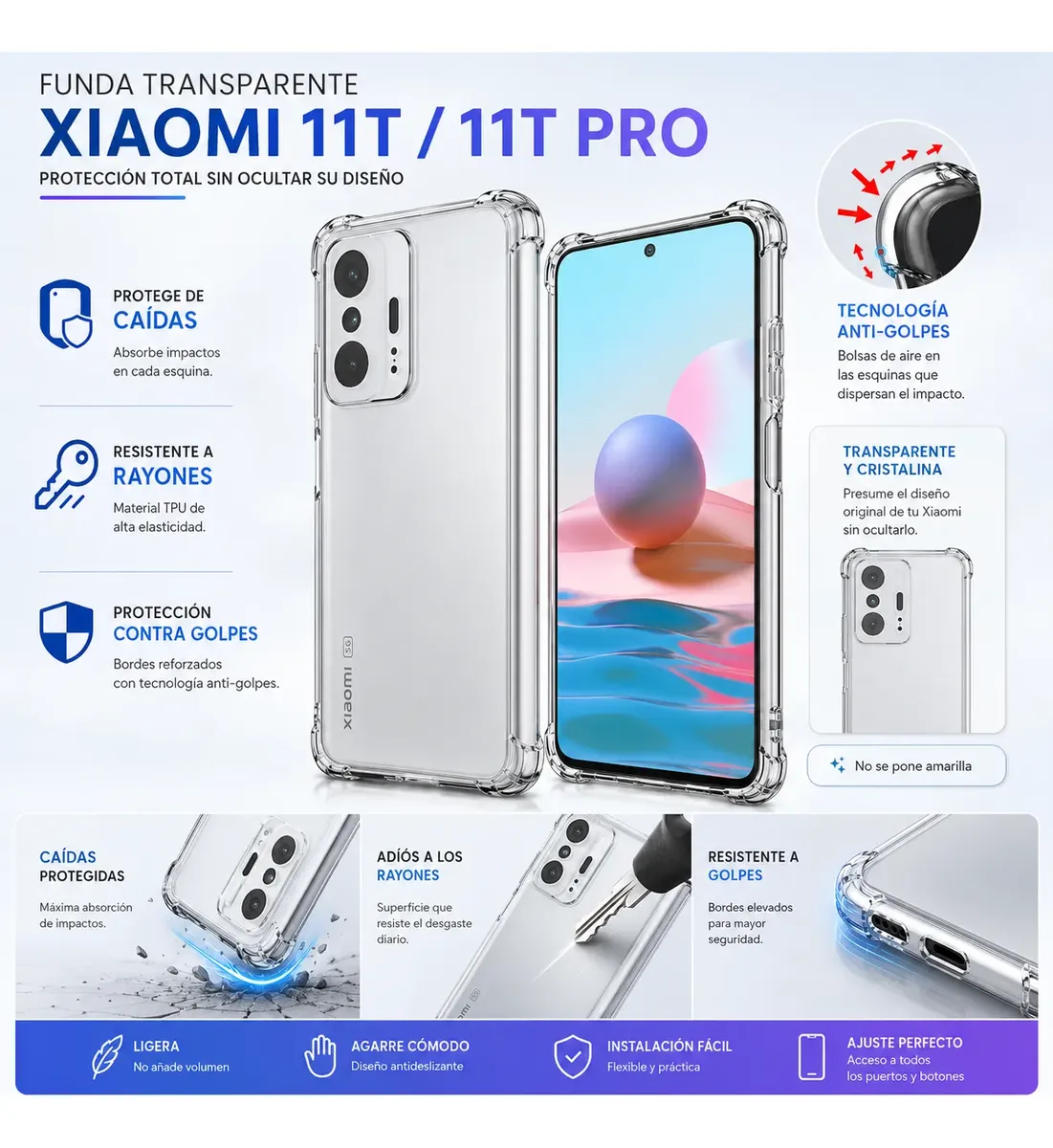 Carcasa Xiaomi 11T Pro Transparente Antigolpe — vista 4 Carcasa Xiaomi 11T Pro Transparente Antigolpe — vista 4