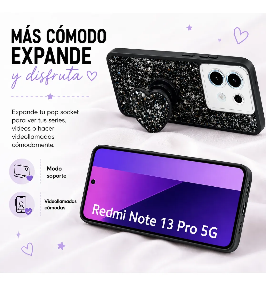 Carcasa para Xiaomi Redmi Note 13 4G Glitter Con Pop Socket — vista 5 Carcasa para Xiaomi Redmi Note 13 4G Glitter Con Pop Socket — vista 5