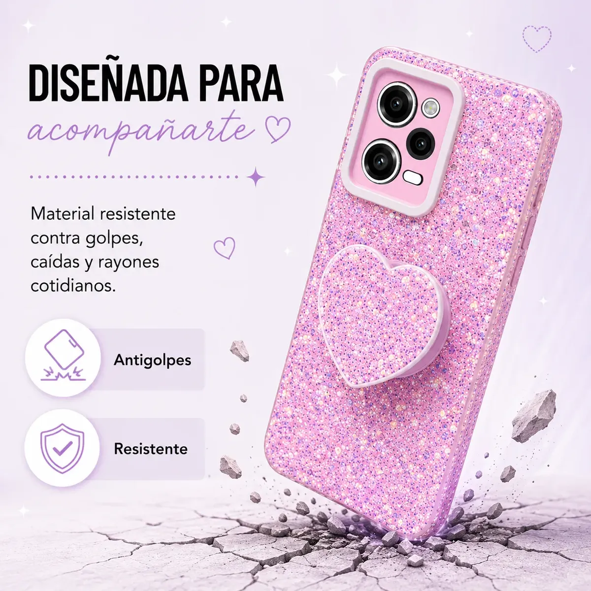 Carcasa para Xiaomi Redmi Note 12 Pro 5G Glitter Pop Socket — vista 5 Carcasa para Xiaomi Redmi Note 12 Pro 5G Glitter Pop Socket — vista 5